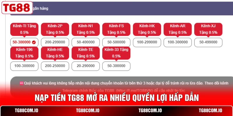Nạp Tiền TG88 1 Nạp tiền TG88 mở ra nhiều quyền lợi hấp dẫn